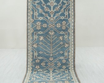 Blue Persian Wool Runner Rug – Hand-Knotted, Customizable Size