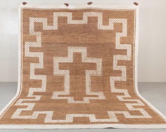 Hand Woven Jute Rug, Cream Taureg Design, Boho Chic Style