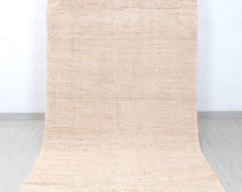 Tapis tissé à plat en jute et blanc - Décoration scandinave bohème tissée à la main (RD-4)