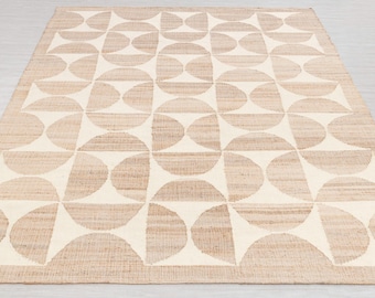 Handwoven Natural Jute and Cream Rug Modern Bohemian Design with Moroccan and Scandinavian Influences, AD-5