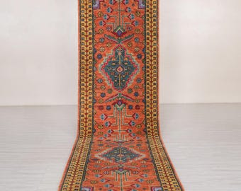 Persian Wool Runner Rug – Rust & Gold Hand-Knotted Hallway Rug
