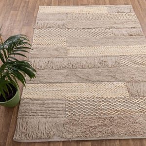 Alfombra bohemia marroquí beige tejida a mano – Alfombra de inspiración bohemia y nórdica escandinava – MD-7Y
