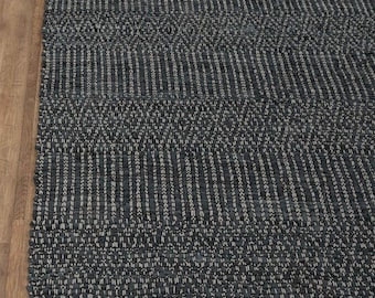 Handgeweven vloerkleed boho jute gerecycleerd leer blauwgrijs bohostijl SH-5