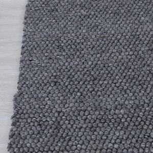 Tapis en laine épaisse tissé à la main - Laine feutrée gris anthracite, tissage plat moderne nordique scandinave, tailles personnalisées disponibles, TN-66