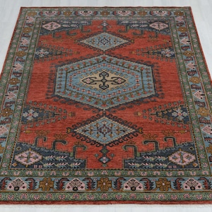 Rust and Blue Persian Runner Hand-Knotted Wool with Soft Plush Feel, Customizable in Any Size
