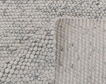 Hand Woven Chunky Wool Rug, Ivory Grey Felted Rug, Custom Size
