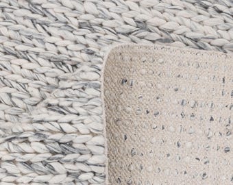 Chunky Felted Wool Rug – Ivory & Grey | Hand-Woven Flatweave | Custom Sizes Available – Style 5077