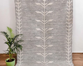 White Black Hand Woven Cotton Boho Moroccan Inspired Rug Sizes #JR-5