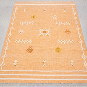 Orange  Bohemian Soft Wool Boho Moroccan Rug Hand Woven Bohemian Decor Inspired, Boho Scandinavian Decor- P-7264