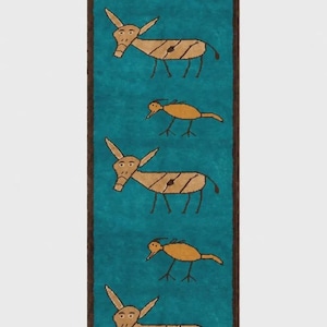 Teal Blue Gabbeh Runner Rug, Hand Knotted Wool Hallway Whimsical Folk Art Custom Runner Carpet