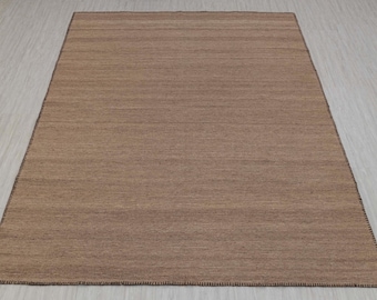 Beige Taupe Fine Wool Flatweave Kilim – Hand-Woven Boho Solid Plain Rug (HWP), Custom Sizes