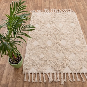 Moroccan Inspired Bohemian Handwoven Washable Cotton Rug, Boho Chic Scandinavian Decor, Customize in Any Size.#MD-33