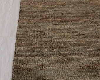 Hand Knotted Green Jute Loop Pattern Solid Rug, CUSTOMIZE in any size.OS-2