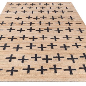 Natural Jute Black Handwoven Rug, Boho Style with Moroccan–Nordic Scandinavian Inspired Design (AD-4)