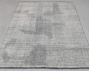 Dywan wełniany tkany ręcznie – 8x10, czarno-kość słoniowa, wzór marokański