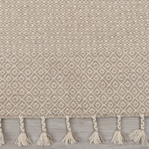 Handwoven Wool Kilim Rug – Light Brown & Ivory, Modern Boho Geometric Flatweave, Custom Sizes Available, TN-16