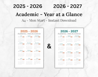 Calendrier académique annuel - PDF imprimable pour 2025-2026 et 2026-2027