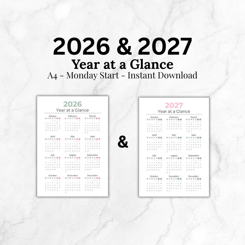 カレンダーまとめ売り【専用ページ】 2026-2027年 ミニマリストカレンダー：月曜日始まり、A4サイズ印刷可能
