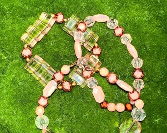 Blush Pink Crystal Beaded Bracelet Stack: Boho Chic Layered Set