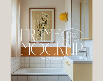 Bathroom Poster Mockup, Retro Frame Mockup, Bathtub Wall Art Display, DIN A Ratio Template, Vertical Digital Frame, Photoshop Mockup for Art