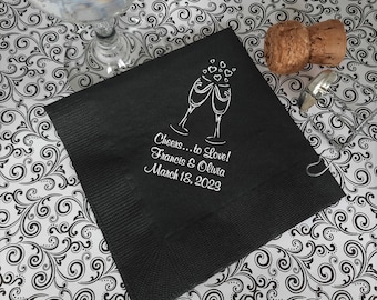 champagne cocktail napkins champagne wedding napkins black cocktail napkins wedding reception napkins engagement party napkins with hearts