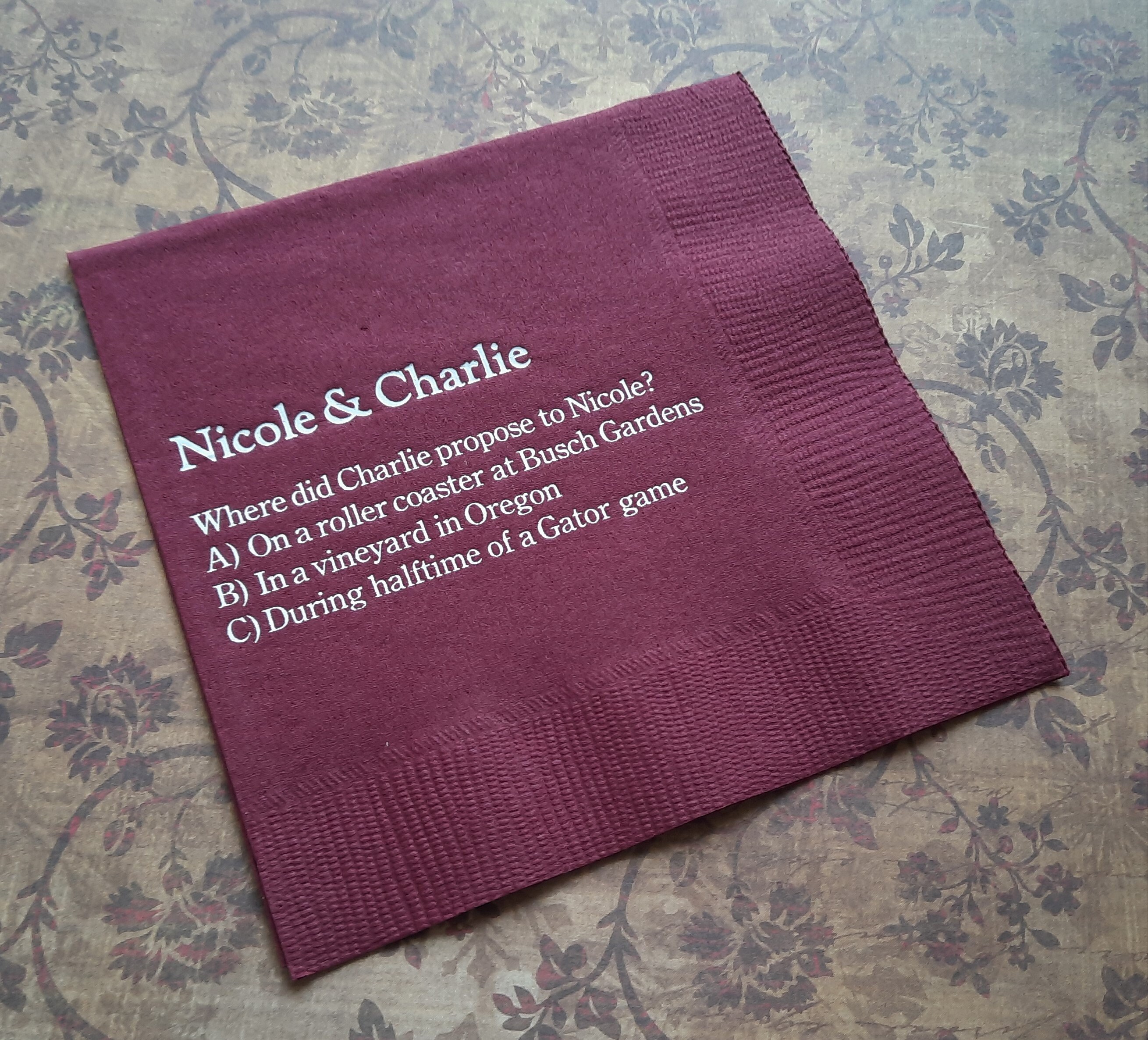 Trivia Personalized napkins Wedding trivia napkins fun fact Etsy