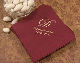 Monogrammed wedding napkins Personalized wedding reception napkins monogram set of 50