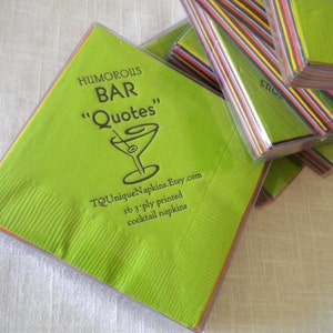 Bar Napkins Cocktail Party Funny Cocktail Quotes Boxed set of 16 printed napkins