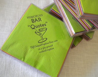 Bar Napkins Cocktail Party Funny Cocktail Quotes Boxed set of 16 printed napkins