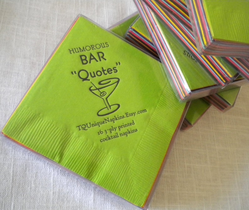 Bar Napkins Cocktail Party Funny Cocktail Quotes Boxed set of 16 printed napkins image 1