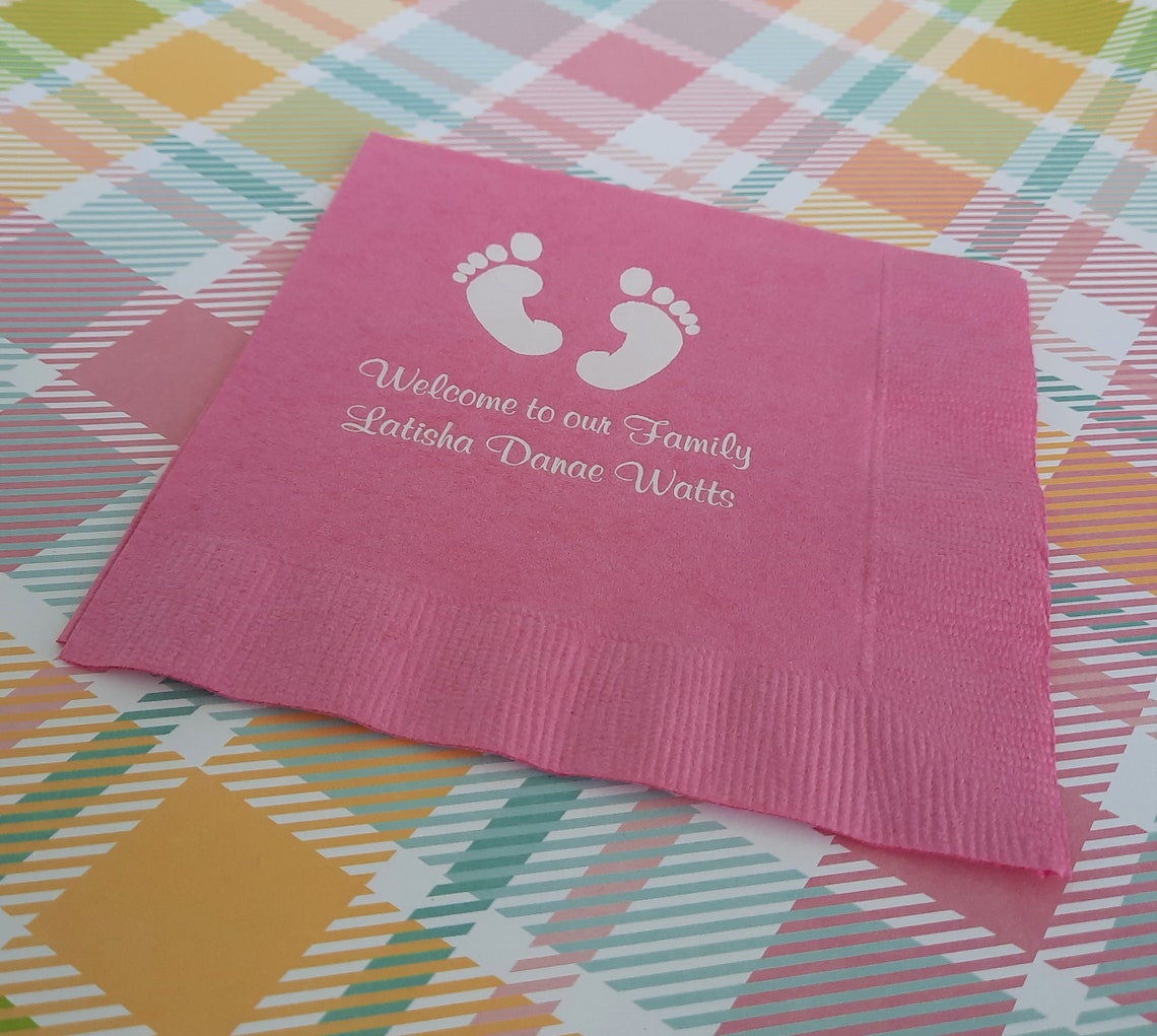 Baby Shower Napkins Personalized Baby Feet Shower Napkins Set Etsy