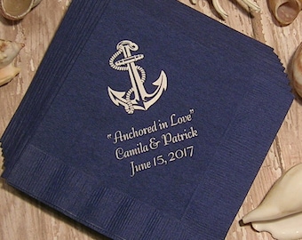 Anchor cocktail napkins wedding cocktail napkins custom cocktail napkins navy cocktail napkins beverage or luncheon size napkins