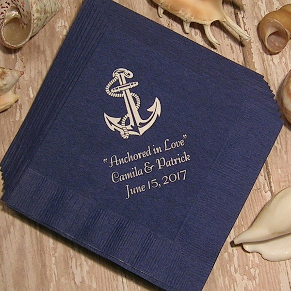 Anchor cocktail napkins wedding cocktail napkins custom cocktail napkins navy cocktail napkins beverage or luncheon size napkins