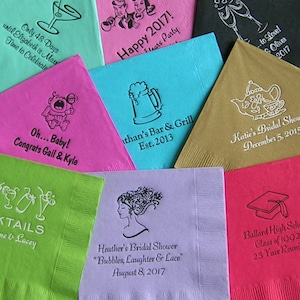 Custom printed napkins cocktail napkins Choose your own Napkins - Colors, Fonts and Designs