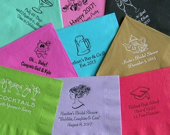 Custom printed napkins cocktail napkins Choose your own Napkins - Colors, Fonts and Designs
