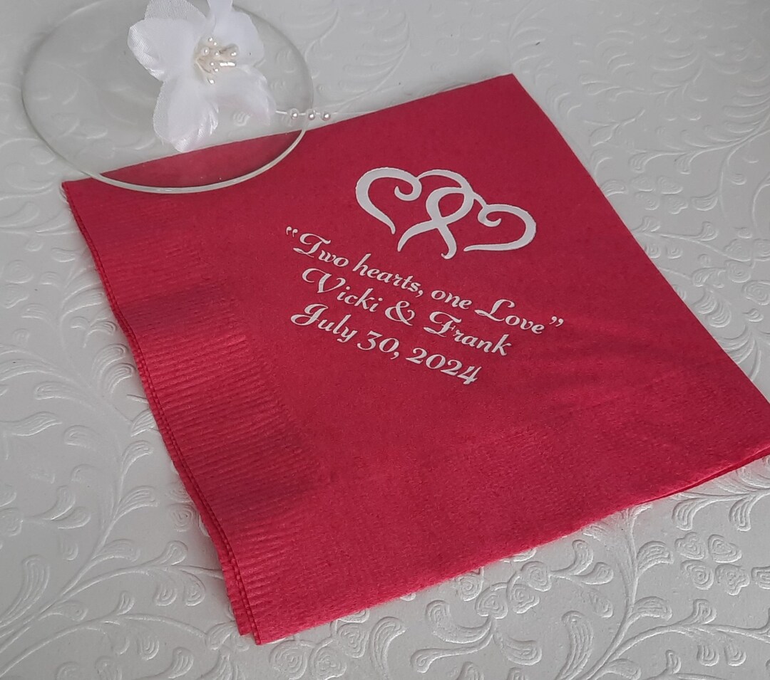 Heart Cocktail Napkins Wedding Paper Napkins Personalized Double Heart