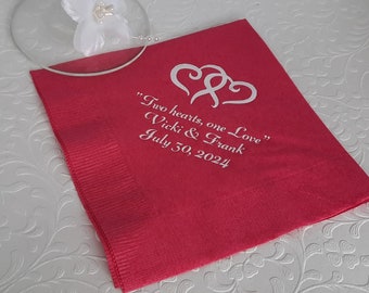 Heart cocktail napkins wedding paper napkins personalized double heart napkins anniversary napkins