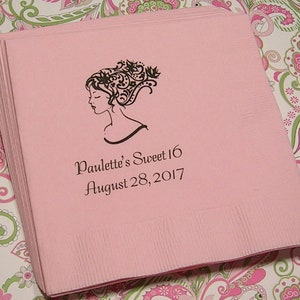 Sweet 16 birthday napkins Bat Mitzvah napkins Quinceanera napkins Mis quince napkins Girls birthday celebrate 26 available colors