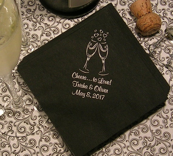 Champagne Cocktail Napkins Champagne Wedding Napkins Black Etsy
