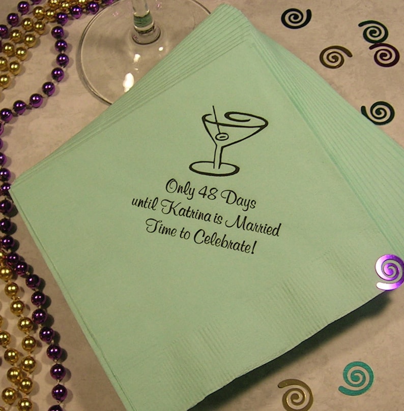 Bachelorette Party napkins wedding shower personalized wedding napkins cocktail napkins martini napkins beverage and luncheon size image 1