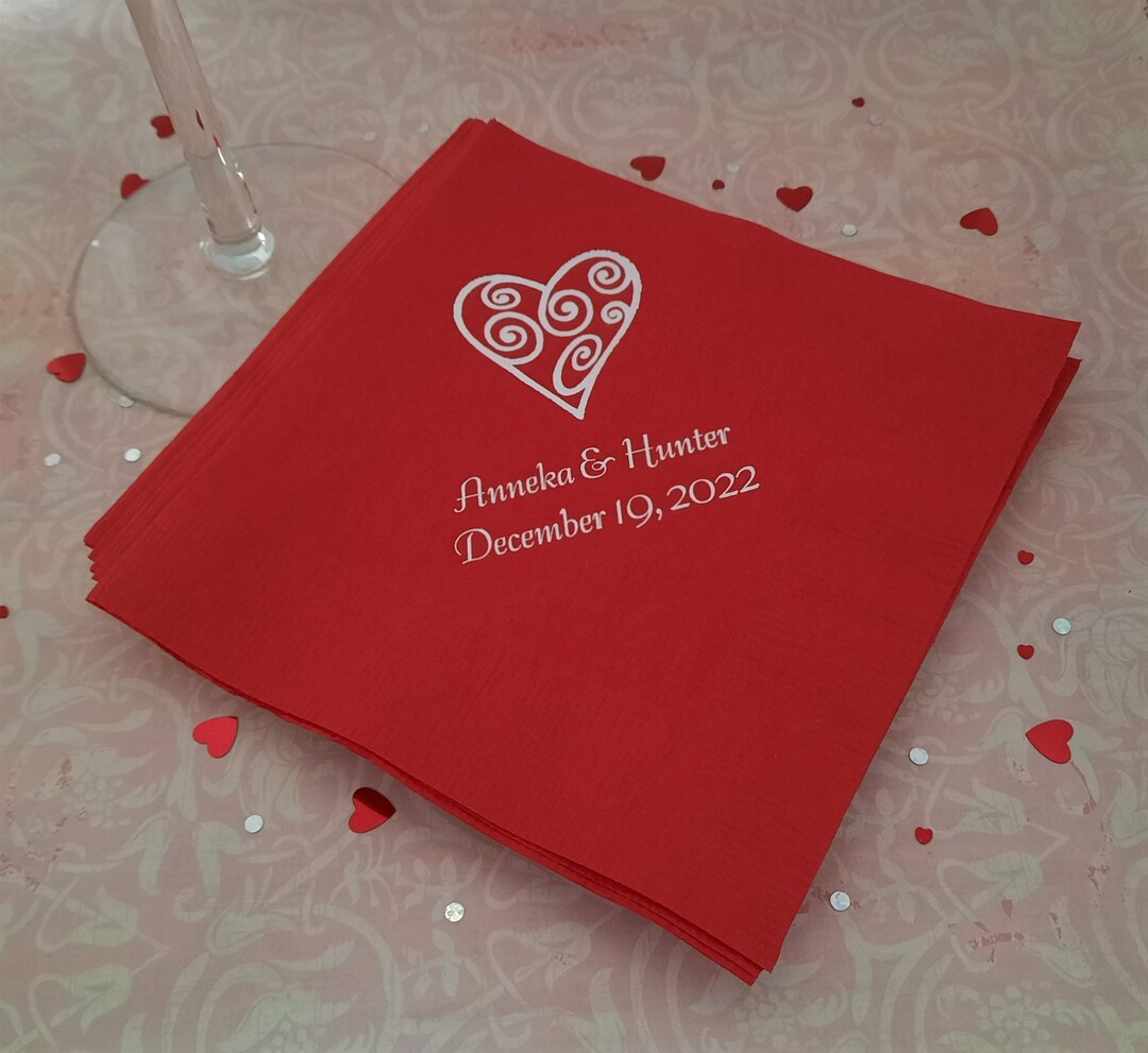 Heart Cocktail Napkins for Wedding Lavender Paper Napkins With Your