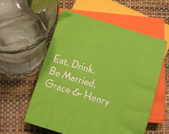 personalized cocktail napkins wedding napkins for wedding reception available in 26 colors add your names for custom napkins set of 50