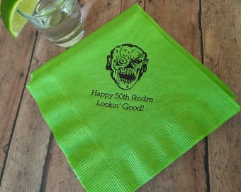 Zombie napkins Birthday napkins mens birthday napkins funny birthday napkins personalized