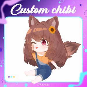 Custom chibi commission, chibi, illustration, anime, pngtuber, chibi pngtuber, anime chibi, emote, cute chibi, chibi for twitch about me