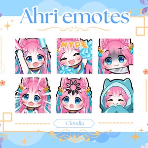 Ahri spirit blossom emote pack, discord emote, twitch emote, league of legends, kda all out, emote pack