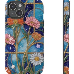 Stained Glass Flowers Phone Case Beautiful Floral Art iPhone Galaxy Pixel Aesthetic Gift For Her Unique Stained Glass Design Phone Cover