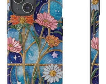 Stained Glass Flowers Phone Case Beautiful Floral Art iPhone Galaxy Pixel Aesthetic Gift For Her Unique Stained Glass Design Phone Cover