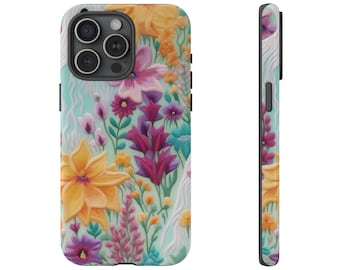 Spooky floral Faux Embroidery phone case fit for iPhone,Floral cover phone,Whimsical Halloween cover,Samsung Galaxy,Pixel,spooky Phone Case