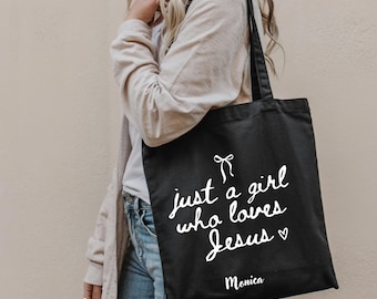 Just A Girl Who Loves Jesus Tote Bag,Christian Canvas Bag,Faith Quote Tote,Religious Gift for Women,Bible Study Bag,Inspirational Christian