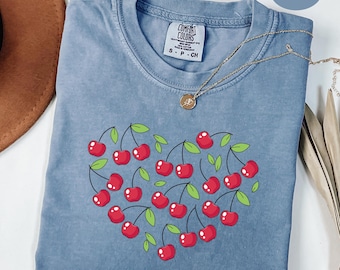 Körsbärs-tshirt, vintage körsbärsskjorta, frukt-tshirt, retro körsbärsskjorta, körsbärströja, sommarskjorta, present till matälskare, foodie-tröja, present till körsbärsälskare